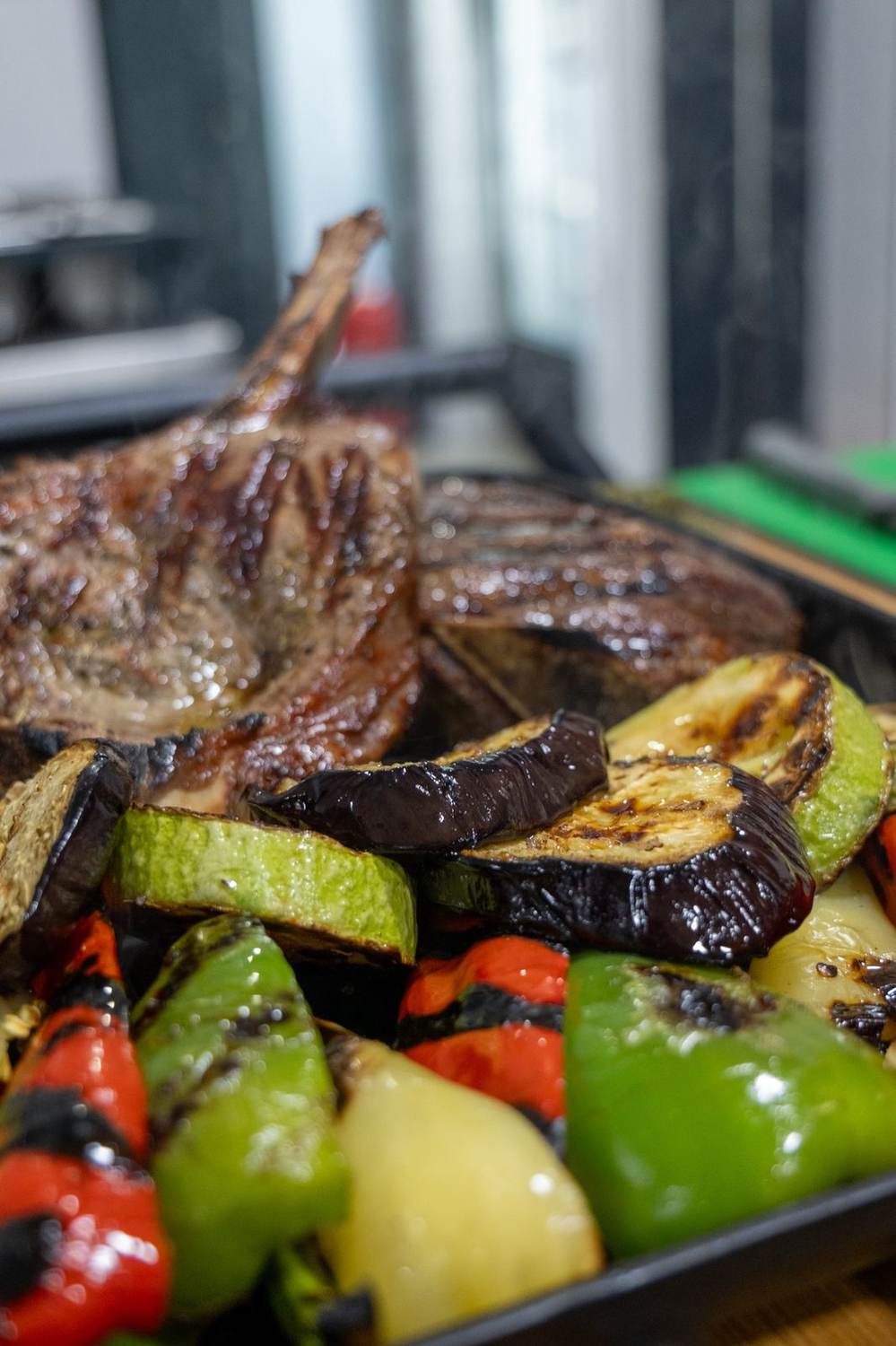 Signature steak platter with grilled vegetables